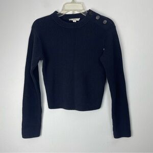 Vince Women’s Button Shoulder Cotton Blend Sweater Costal Blue Size XS